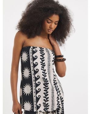 Simply Be Mono Printed Linen Bandeau Top - Black