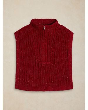 White Stuff Half Zip Collar Poncho - Red