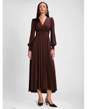 Jolie Moi Jolie Moi Long Sleeve Slinky Jersey Maxi Dress - Brown