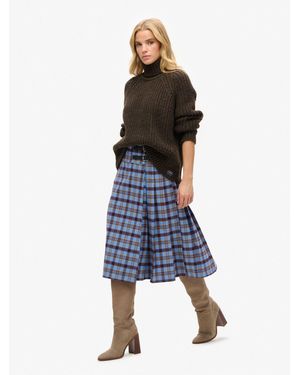 Superdry Check Pleated Midi Skirt - Blau