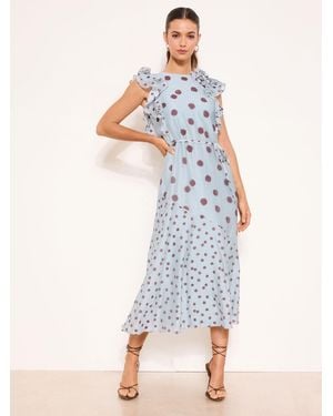 Lipsy Polka Dot Ruffle Shoulder Tie Waist Midaxi Dress - White