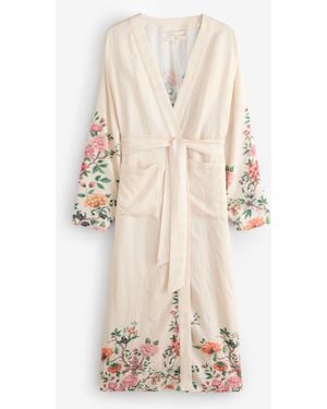 Laura Ashley Ellenbrook Gestreifter Satin-Bademantel - Natur