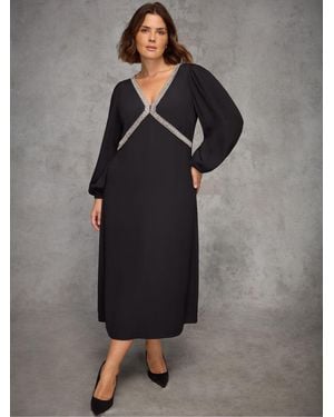 Live Unlimited Embellished Trim Midaxi Dress - Gray