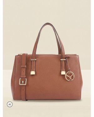 Sosandar Leather Tote Bag With Cross-Body Strap - Natural