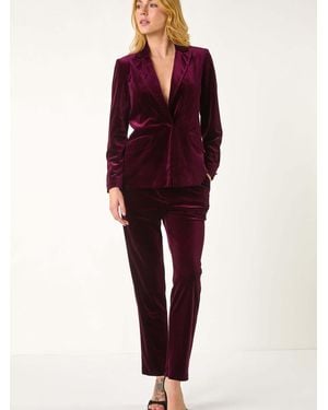 Roman Velvet Single Breasted Blazer - Red