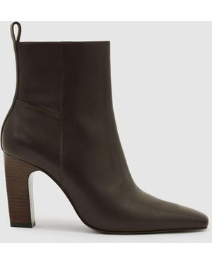 Reiss Chocolate Blakely Leather Chisel-Toe Block-Heel Ankle Boots - Black