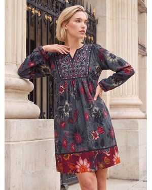 Roman Embroidery Panel Dress - Grau