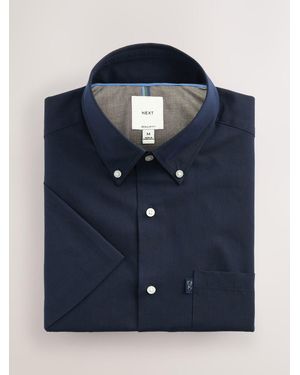 Next Regular Fit Short Sleeve Easy Iron Button Down Oxford Shirt - Blue