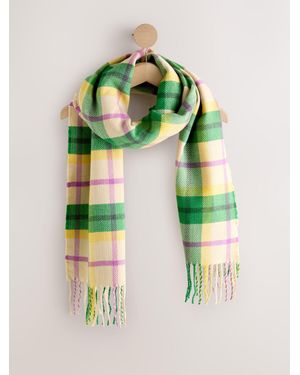 Next Check Midweight Brushed Wool Blend Blanket Scarf - Green