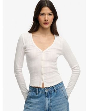 Superdry & Co Athletic Essential Pointelle Cardigan - White
