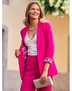 Sosandar Single Breasted Leopard Print Lining Blazer - Pink
