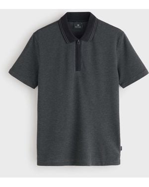 Paul Smith Regular Fit Tipped Stripe Zip Neck Polo Shirt - Black