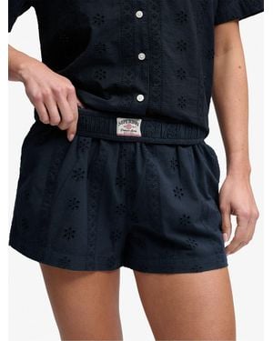 Superdry Cotton Broderie Beach Shorts - Blue