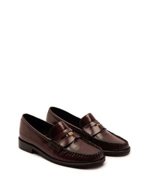 OFF THE HOOK Penelope Leather Penny Ruched Loafers - Brown
