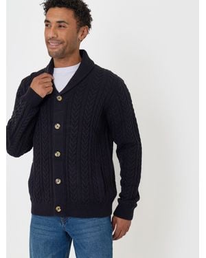 Threadbare Cable Knit Shawl Cardigan - Blue