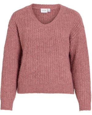 Vila Dusty Rose V-Neck Knitted Sweater - Pink