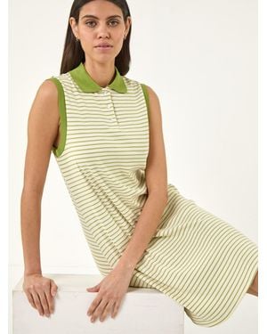 Roman Stripe Collared Mini Dress - Green