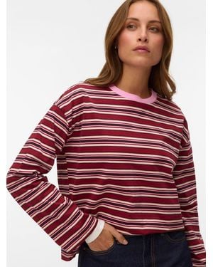 Vero Moda Vero Moda Long Sleeve Contrast Crew Neck Stripe Top - Red