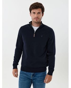 Saltwell Cotton Funnel Neck Quarter Zip Jumper - Blue
