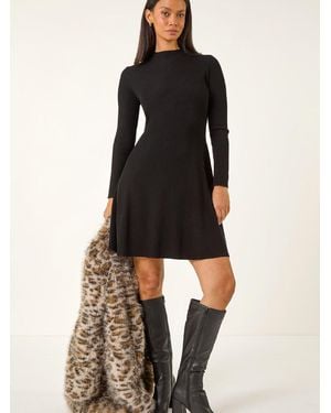 Roman Ribbed Skater Sweater Dress - Black