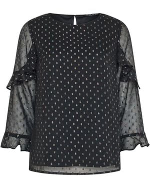 M Com Metallic Dobby Ruffle Sleeve Blouse - Black