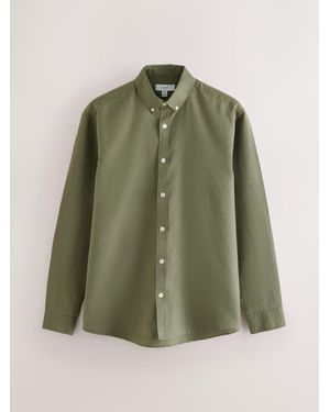 Next Cotton Linen Blend Long Sleeve Shirt - Green