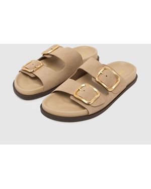 schuh Tylee Leather Buckle Footbead Sandals - Natural