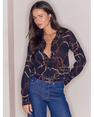 Lipsy All Over Chain Chiffon Printed Shirt - Blue