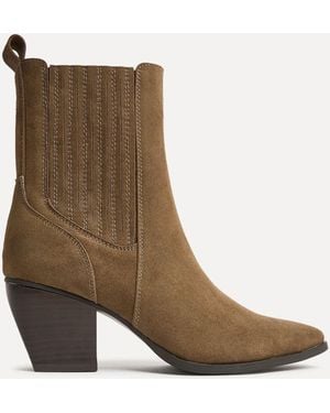 Linzi Edit Leather Western Block Heel Ankle Boots - Brown