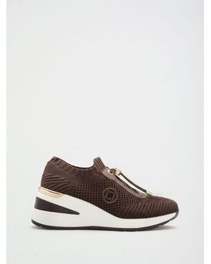 Lipsy Chocolate Standard Fit Mid Wedge Knit Runner Sneakers - White