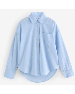 Next Long Sleeve Shirt With Linen - Blue