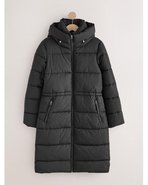 Next Shower Resistant Hooded Long Wadded Coat - Black