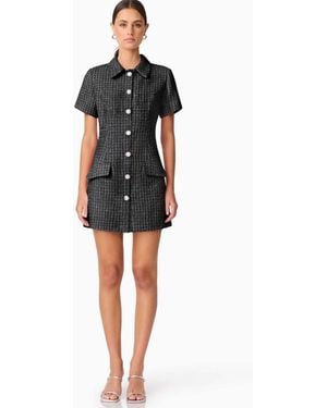 Elliatt Alia Short Sleeve Button Down Tweed Mini Dress - Black
