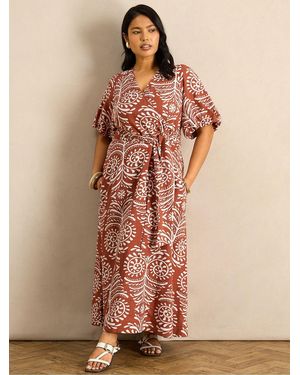Live Unlimited Print Linen Puff Sleeve Dress - Natural
