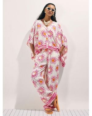 River Island River Island Sun Print Batwing Blouse - Pink