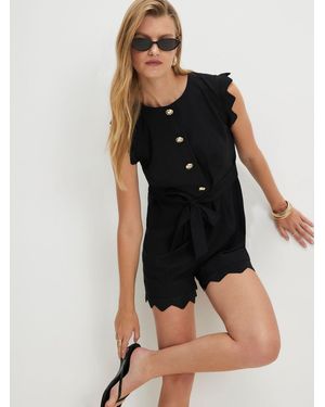 River Island River Island Sleeveless Scallop Hem Button Front Playsuit - Black