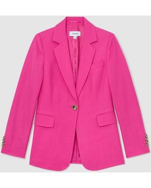 Reiss Petite Single-Breasted Suit Blazer With Linen - Pink