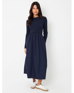 Threadbare Cotton Blend Ribbed Jersey Poplin Midaxi Dress - Blue