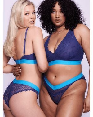 Lemonade Dolls Signature Lace V Brazilian Panties - Blue