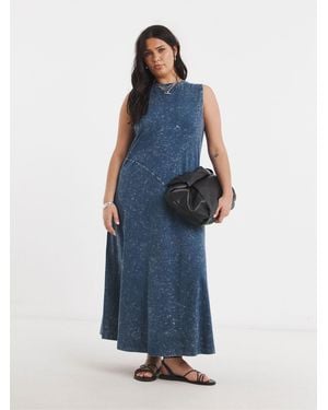 Simply Be Trapeze Acid Wash Maxi Dress - Blue