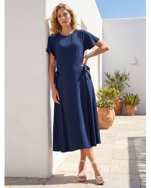 Roman Midi-Kleid Mit Bindungsdetail An Der Seite - Blau