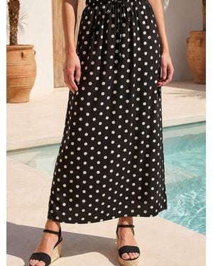 Roman Polka Dot Tie Maxi Skirt - Black