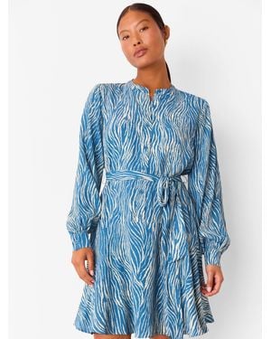 Whistles Petite Zebra Print Flippy Mini Dress - Blue