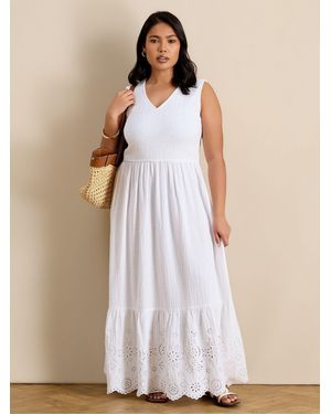 Live Unlimited Cheesecloth Broderie Maxi Dress - Natural