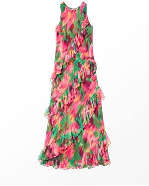 Ro & Zo Petite Layla Blurred Floral Ruffle Dress - White