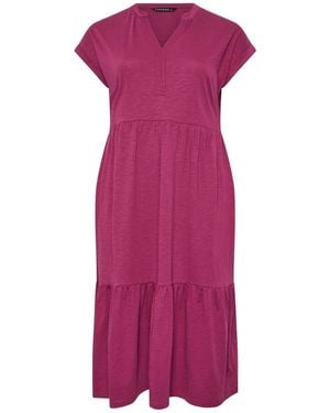 Evans Tiered Slub Cotton Midi Dress - Purple