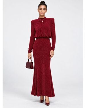 Jolie Moi High Neck Long Sleeve Mermaid Maxi Dress - Red