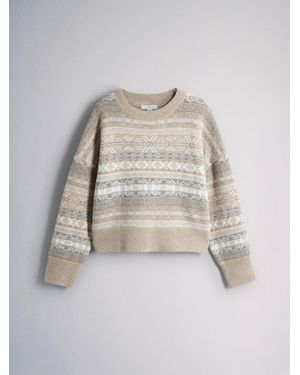 The Set Fairisle Jacquard Sweater Cream - White