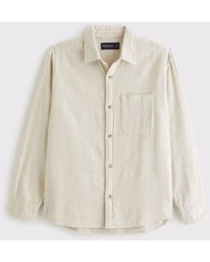 Abercrombie & Fitch Long Sleeve Textural Flannel Button Up Shirt - Natural