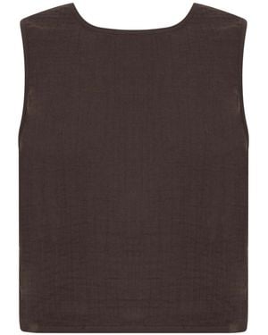 PixieGirl Petite Cheesecloth Button Top - Brown